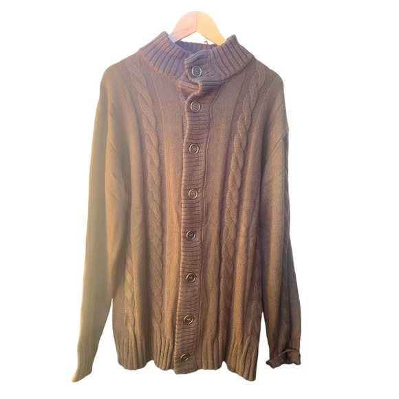 Paul Jones Mens Cable Knit Brown Acrylic Cardigan Sweater Sz XL- NWT - Picture 1 of 5